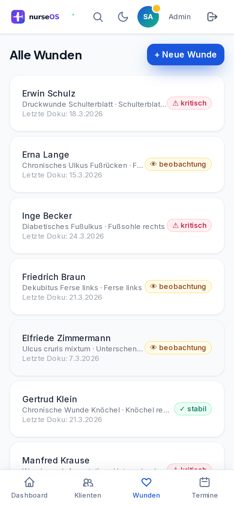 nurseOS WundDoku Wundenübersicht