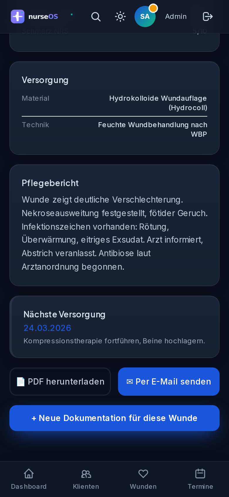 MDK-konformer Pflegebericht mit PDF-Export (Dunkel)